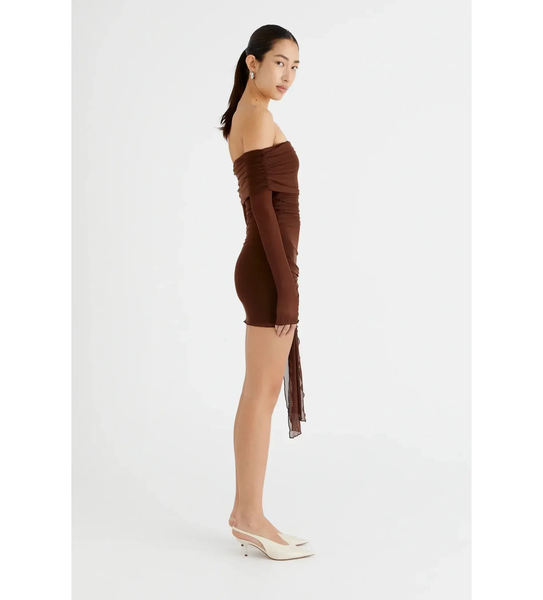 Benni Yasmin Off Shoulder Mini Dress in Cacao Size AU 6 - Image 2