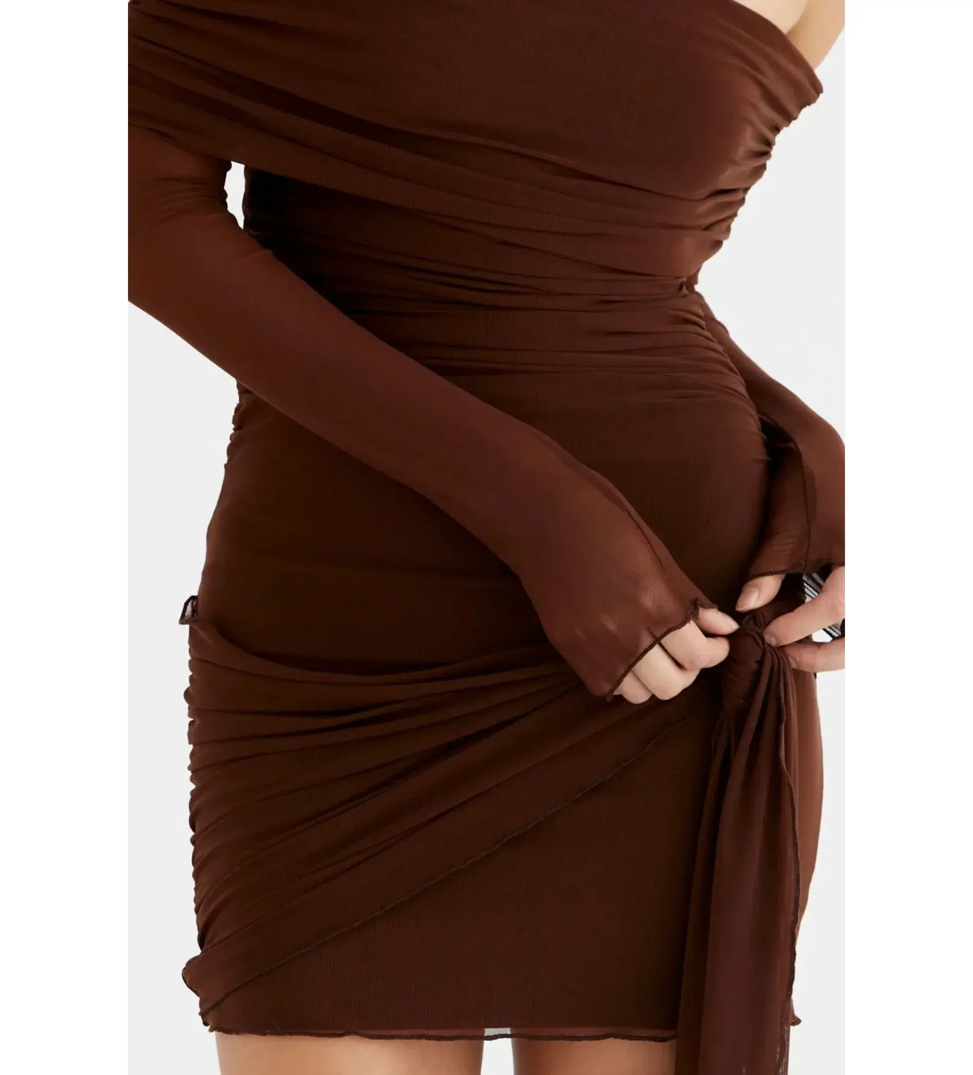 Benni Yasmin Off Shoulder Mini Dress in Cacao Size AU 6 - Image 4