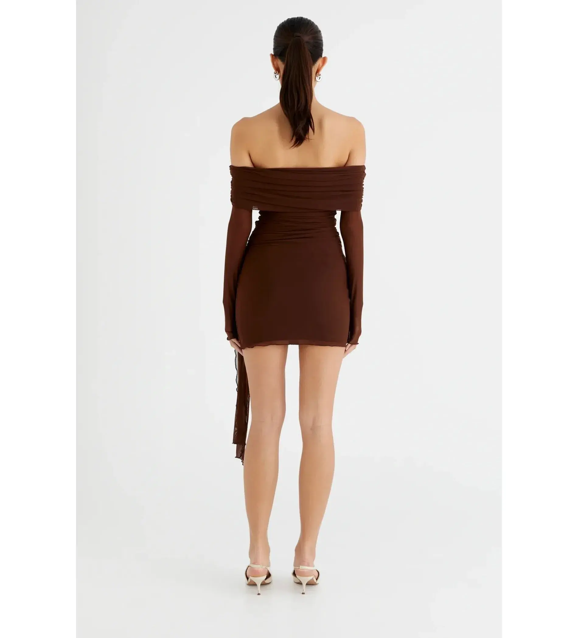 Benni Yasmin Off Shoulder Mini Dress in Cacao Size AU 6 - Image 3