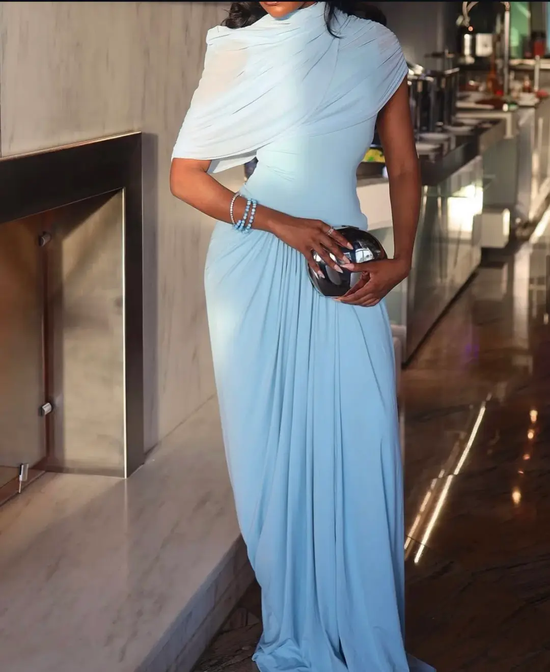 Deme By Gabriella Jasmine Pleated Floor Length Gown Dress in Baby Blue Size S / AU 8 for rent on The Volte - main image