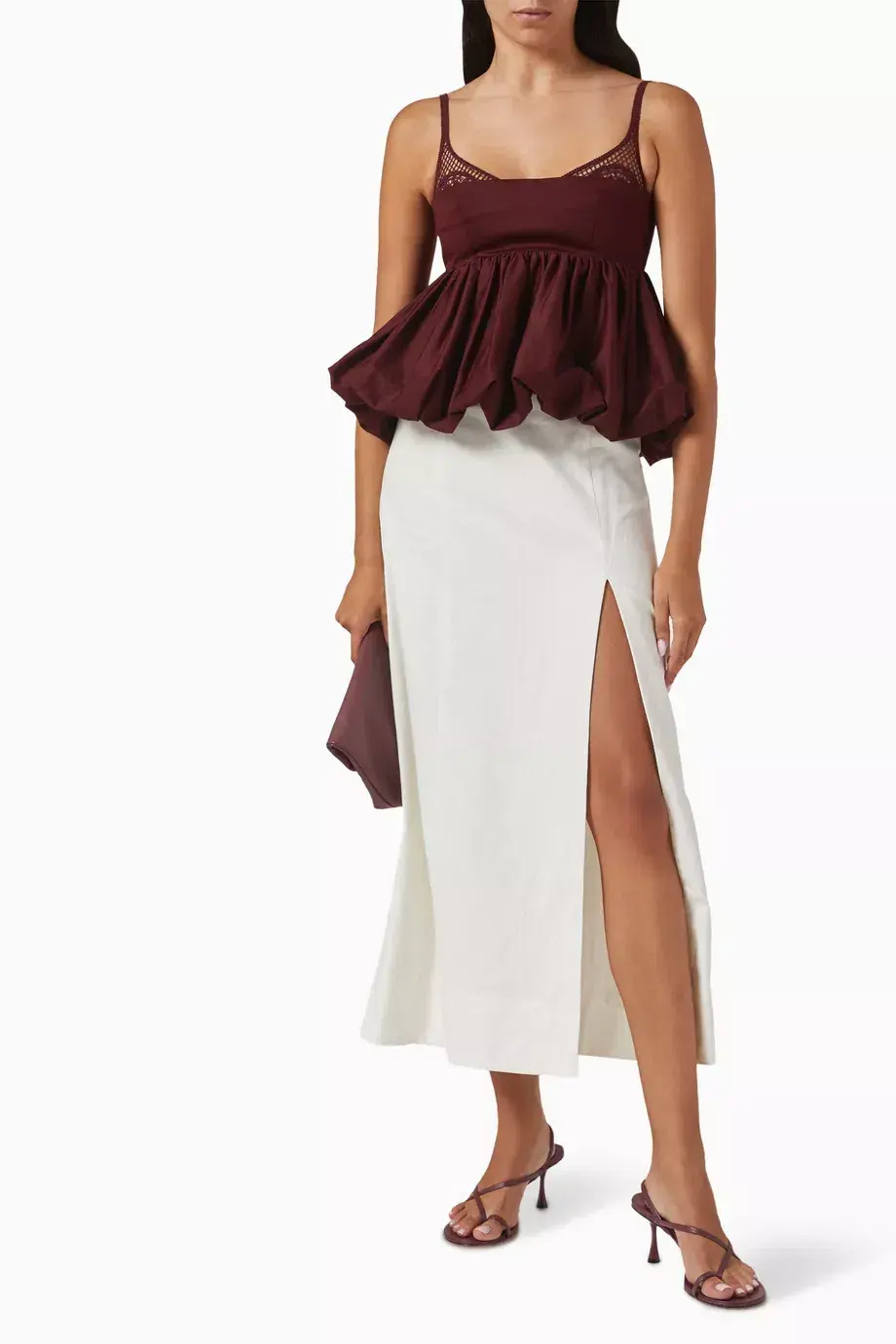 Clea Galerie Mimi Peplum Top in Burgundy XS / AU 6 - Image 1