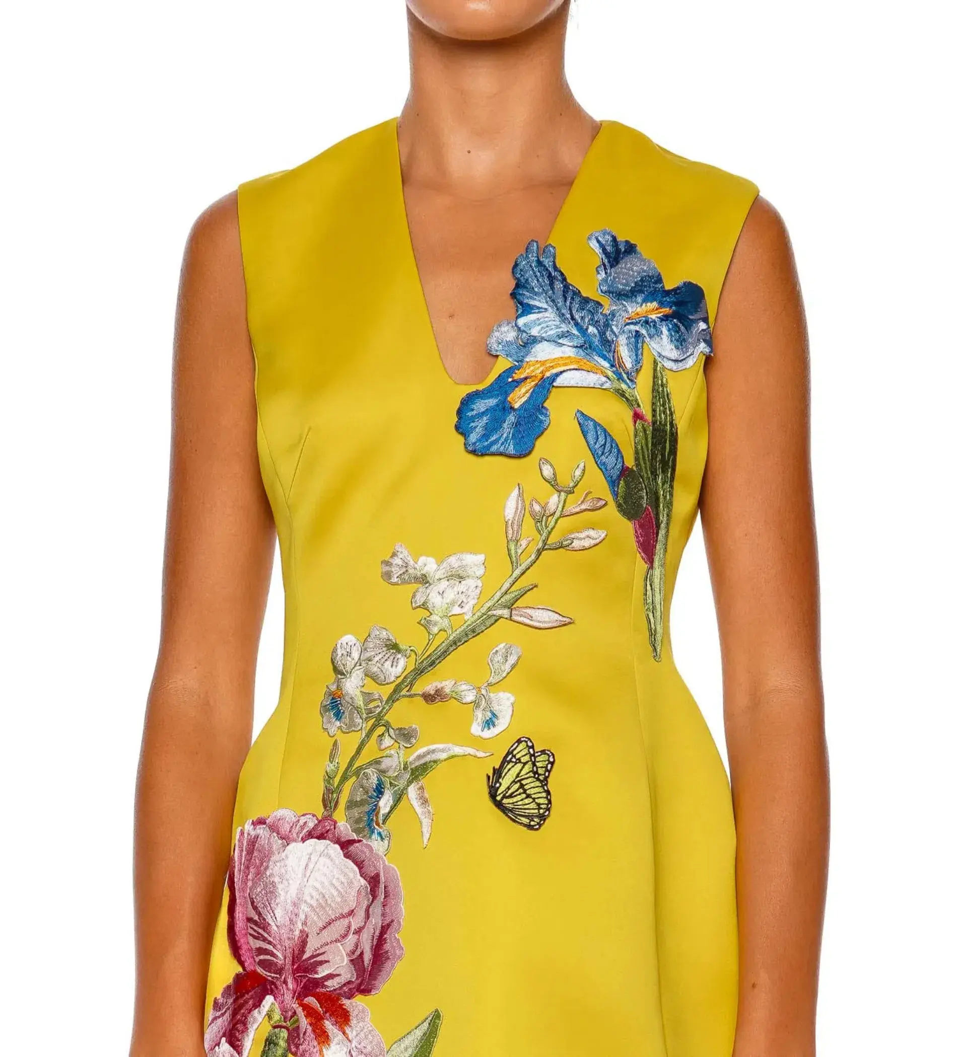 Leo Lin Bree V Neck Embroidery Mini Dress in Mustard Size AU 8 - Image 4