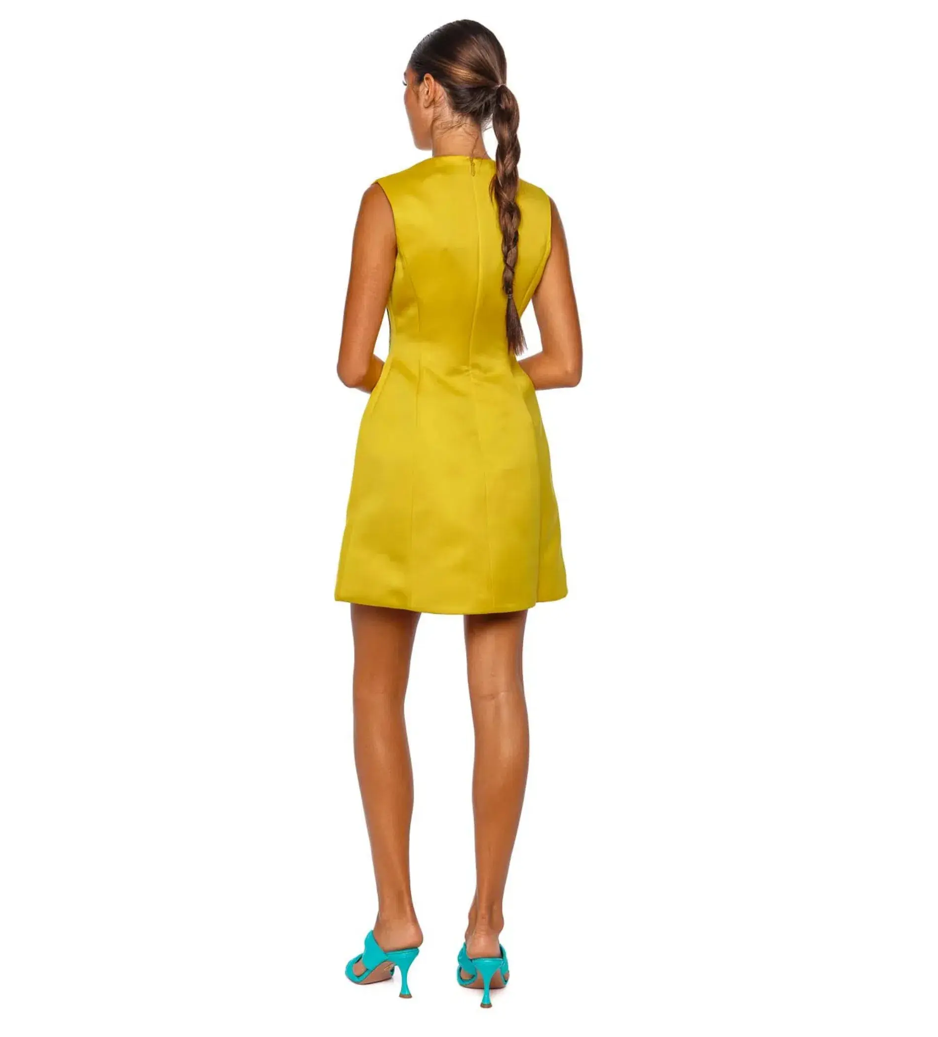Leo Lin Bree V Neck Embroidery Mini Dress in Mustard Size AU 8 - Image 3