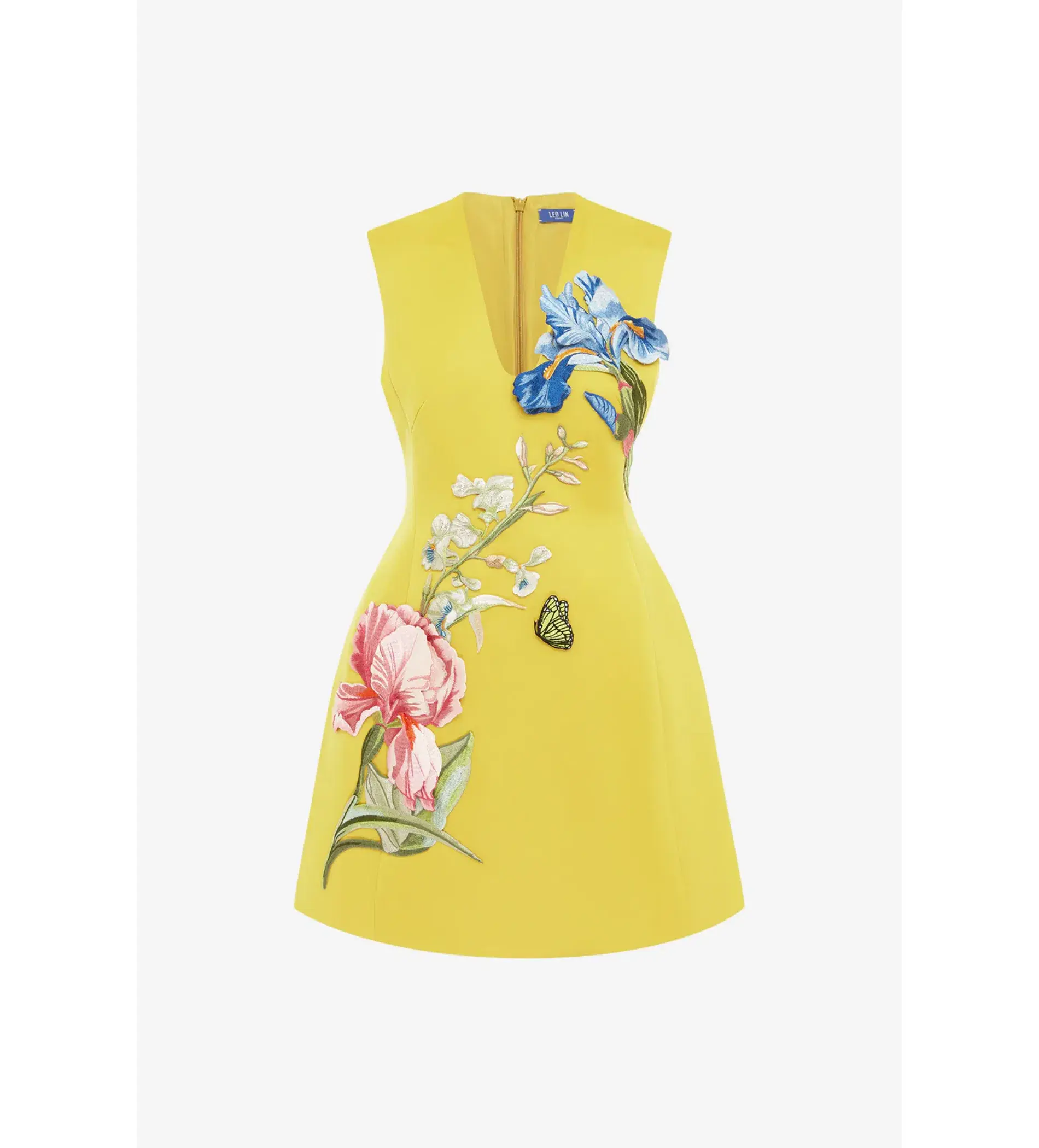 Leo Lin Bree V Neck Embroidery Mini Dress in Mustard Size AU 8 - Image 5
