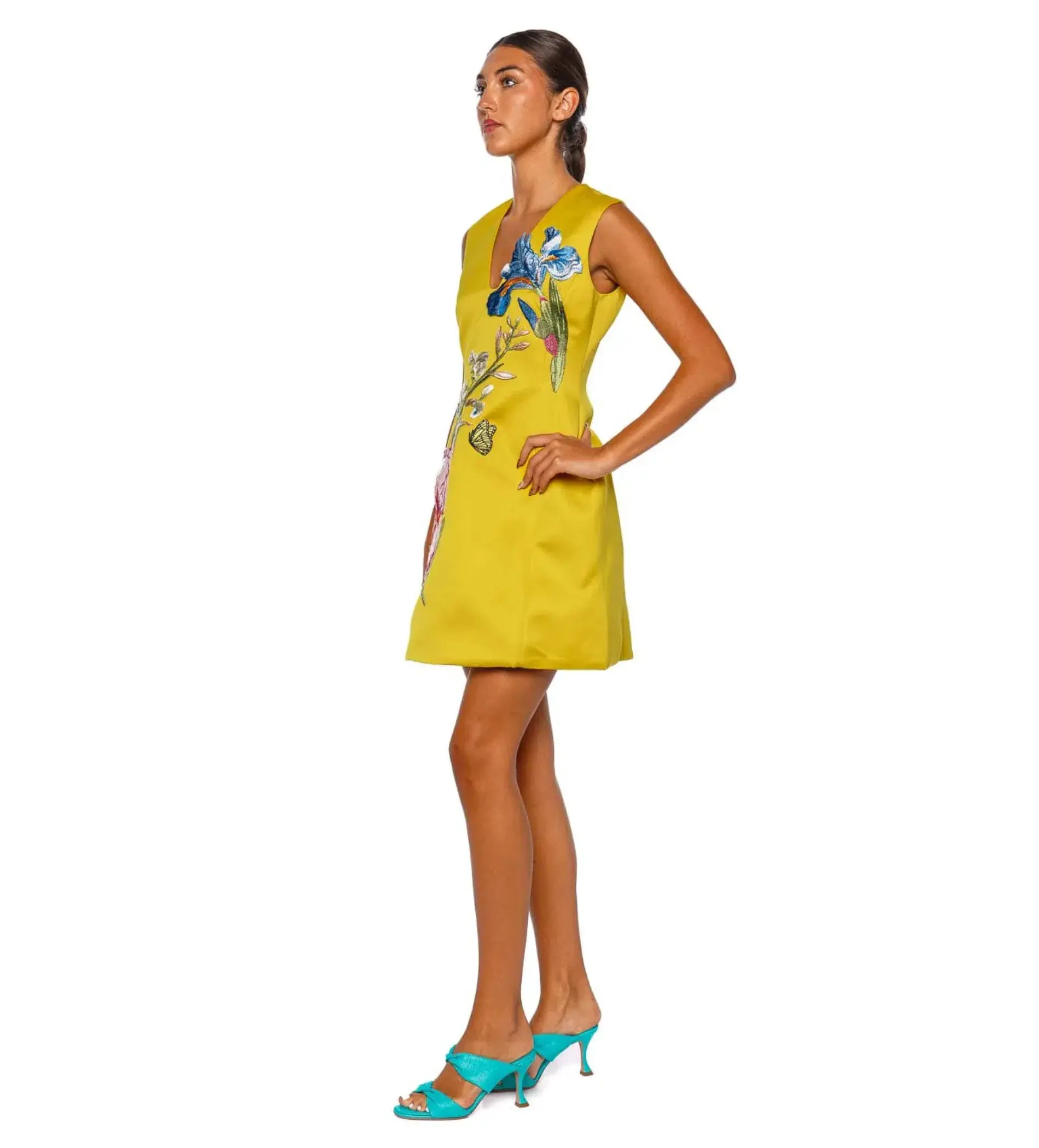 Leo Lin Bree V Neck Embroidery Mini Dress in Mustard Size 10 - Image 2