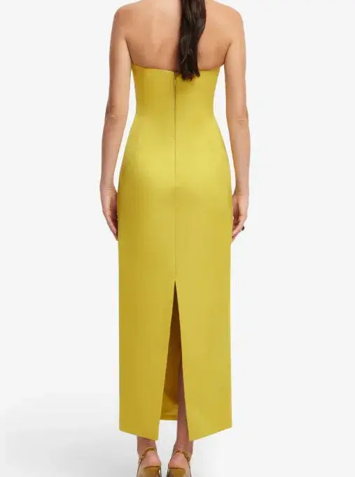 Leo Lin Rayna Applique Floral Bustier Midi Dress in Mustard Size 8 - Image 4