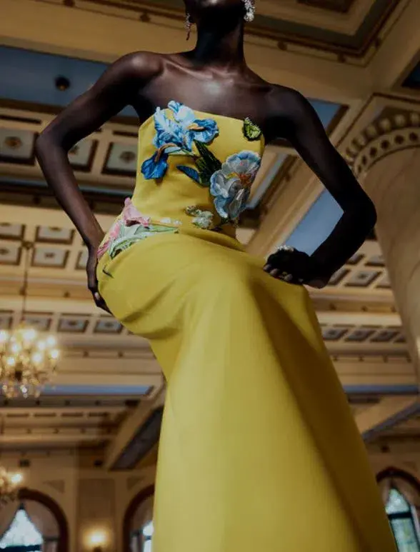 Leo Lin Rayna Applique Floral Bustier Midi Dress in Mustard Size 8 - Image 5