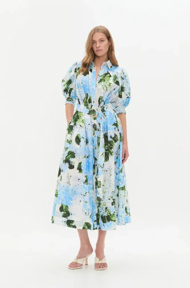 Aje Manifest Midi Dress Blue Print Size 10 - Image 1