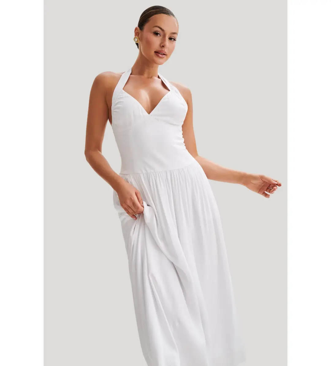 Meshki Harriette Halter Midi Dress in White Size XS / AU 6 for rent on The Volte - main image