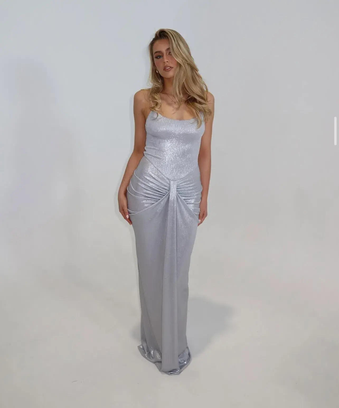 Natalie Rolt Allora Floor Length Gown Silver Metallic Size 8 - Image 1