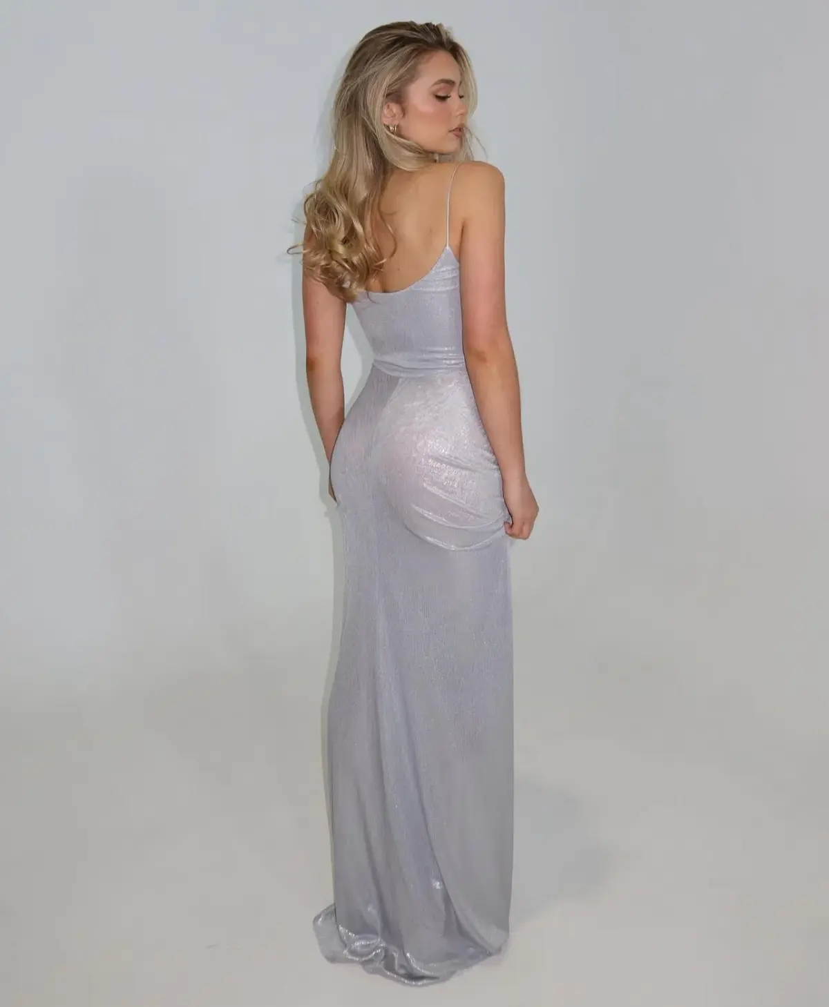 Natalie Rolt Allora Floor Length Gown Silver Metallic Size 8 - Image 2