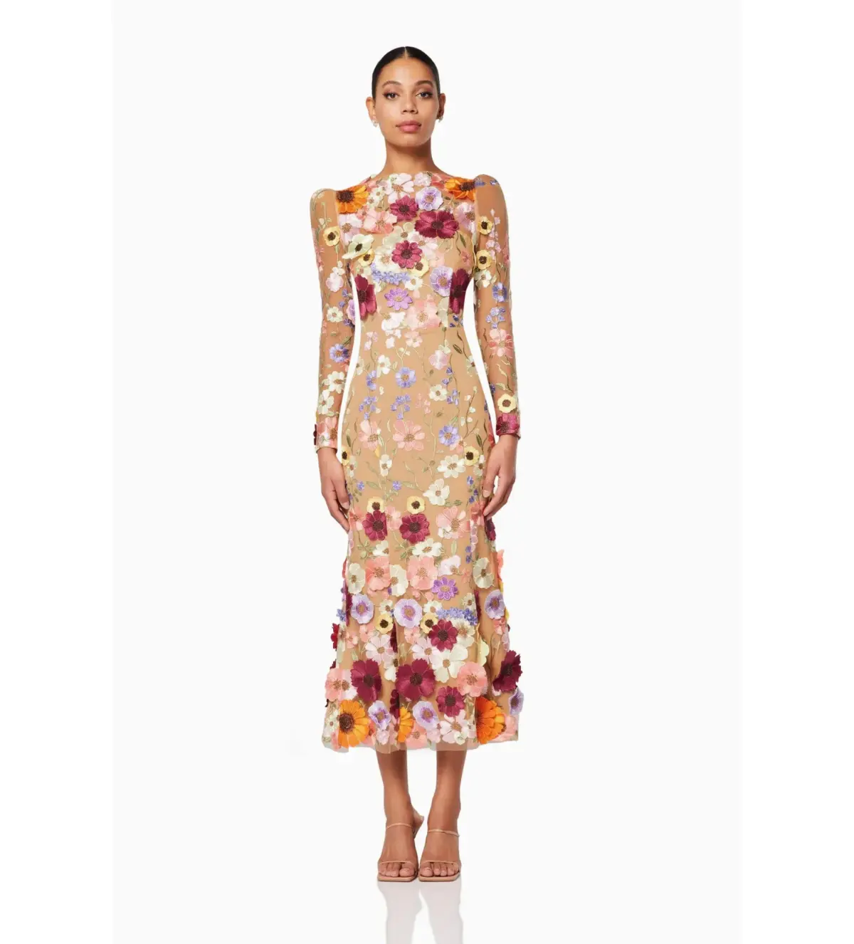 Elliatt Shannon 3D Floral Midi Dress In Pink Size S / AU 8 - Image 1