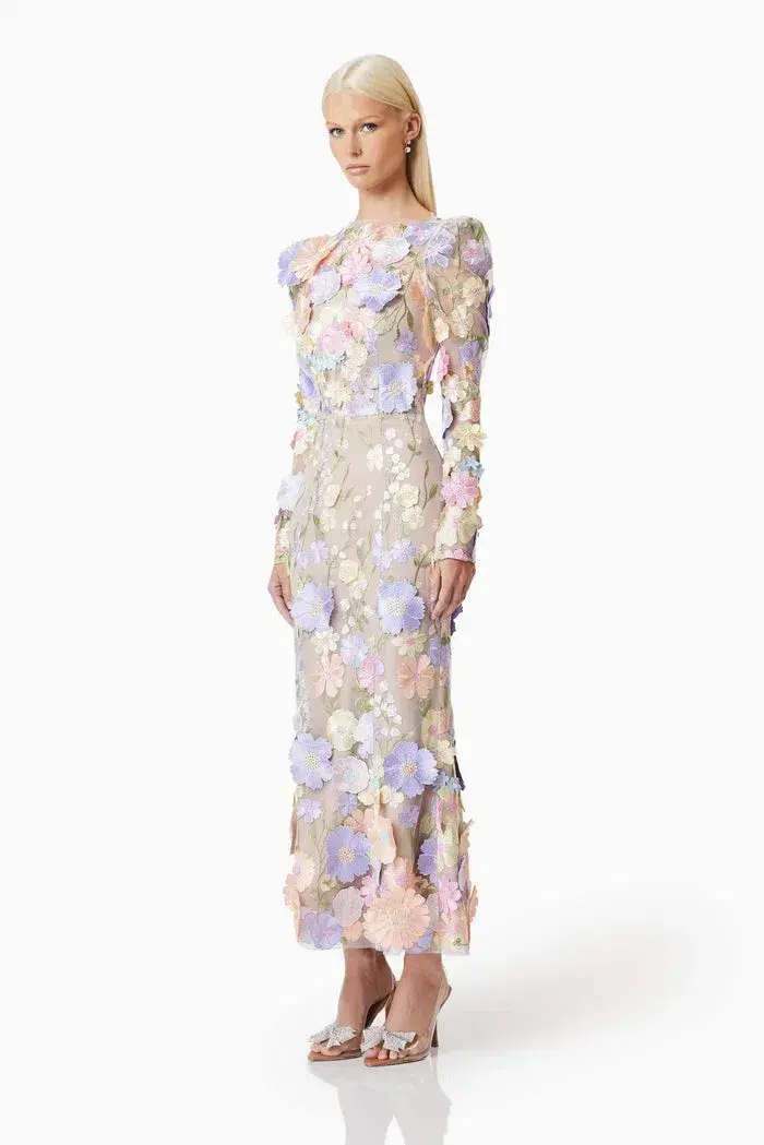 Elliatt Shannon 3D Floral Midi Dress Floral Size M / AU 10 - Image 3