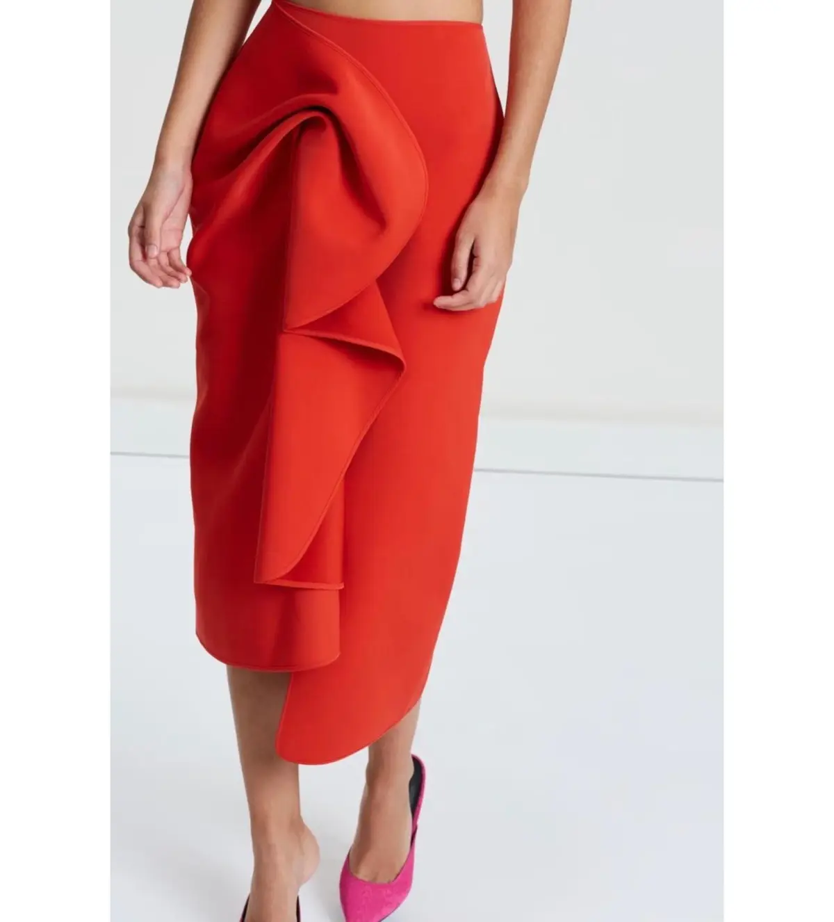 Acler Crawford Top and Ruffle Midi Skirt Set Tangerine Red Size AU 8 - Image 7