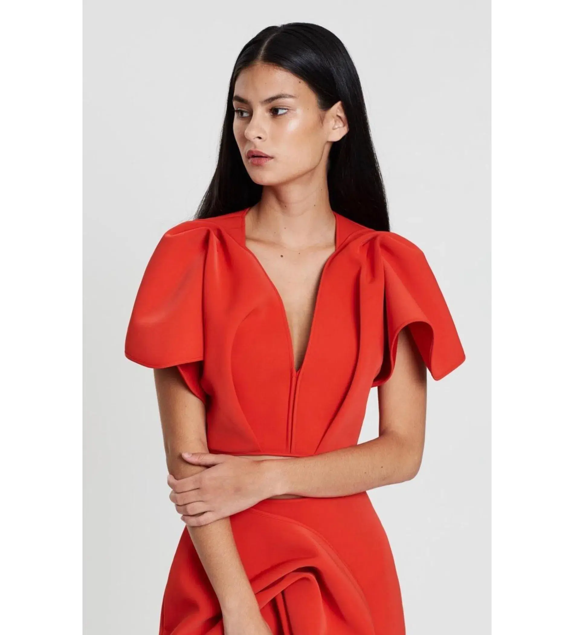 Acler Crawford Top and Ruffle Midi Skirt Set Tangerine Red Size AU 8 - Image 4