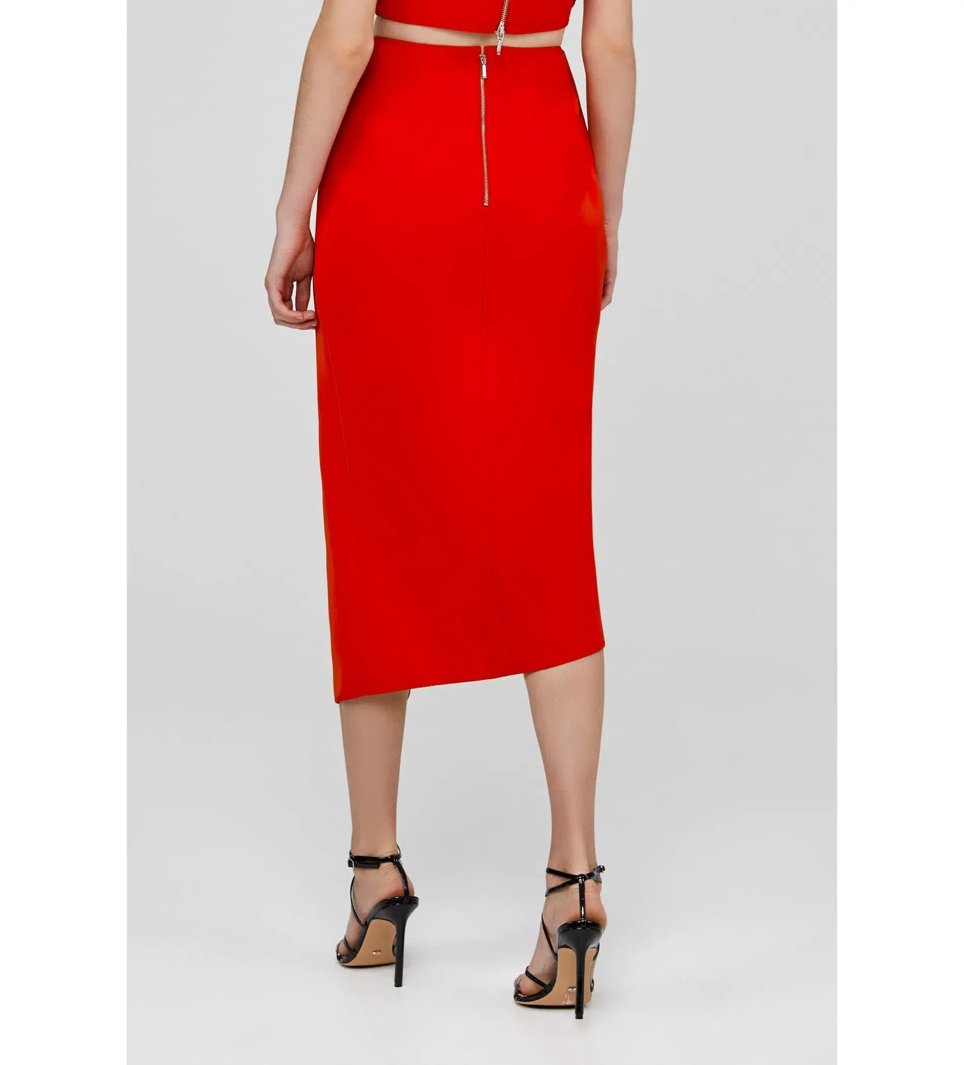 Acler Crawford Top and Ruffle Midi Skirt Set Tangerine Red Size AU 8 - Image 8