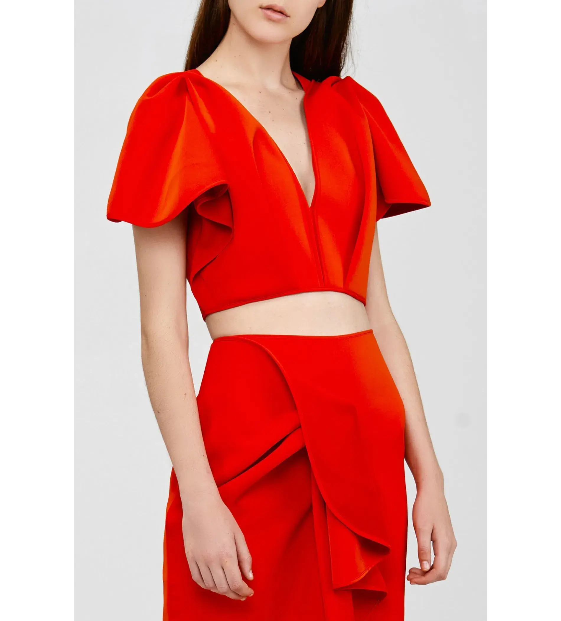Acler Crawford Top and Ruffle Midi Skirt Set Tangerine Red Size AU 8 - Image 3