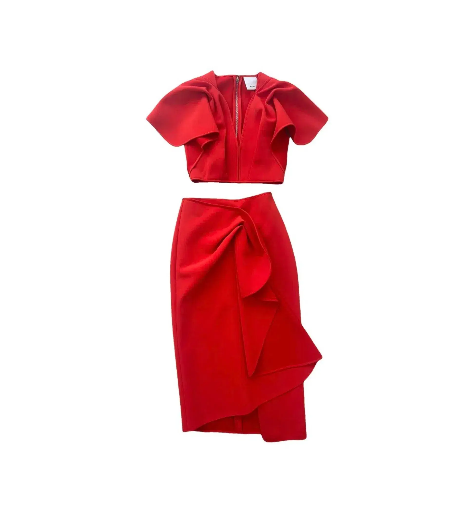 Acler Crawford Top and Ruffle Midi Skirt Set Tangerine Red Size AU 8 - Image 9