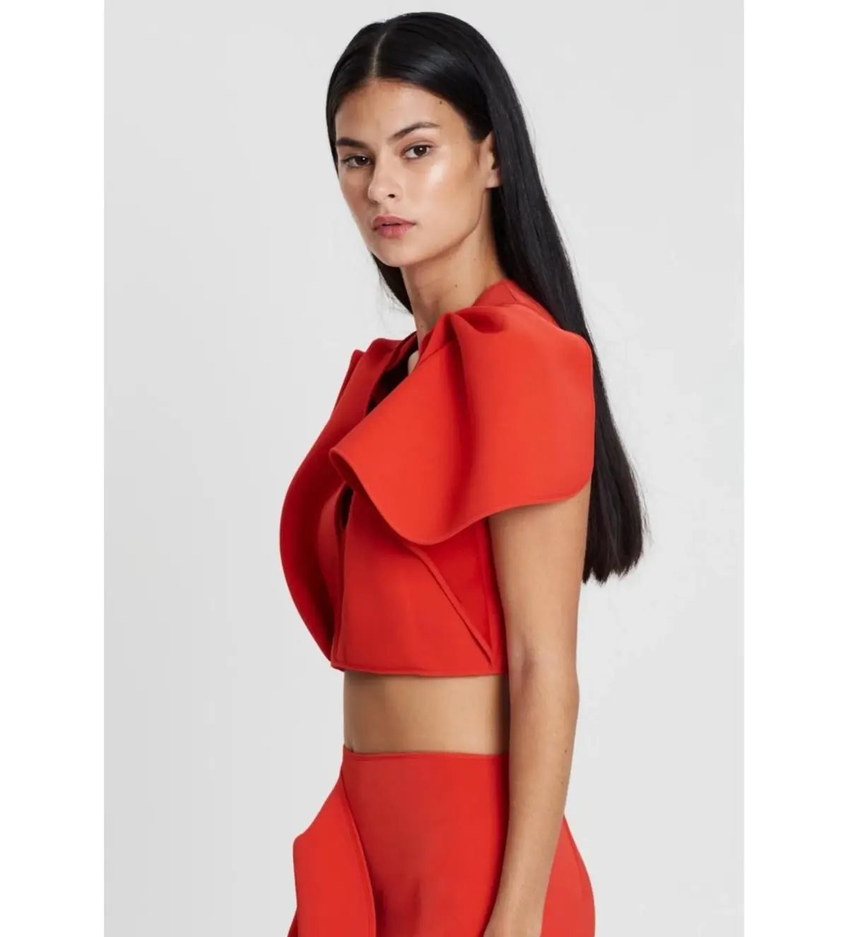 Acler Crawford Top and Ruffle Midi Skirt Set Tangerine Red Size AU 8 - Image 5