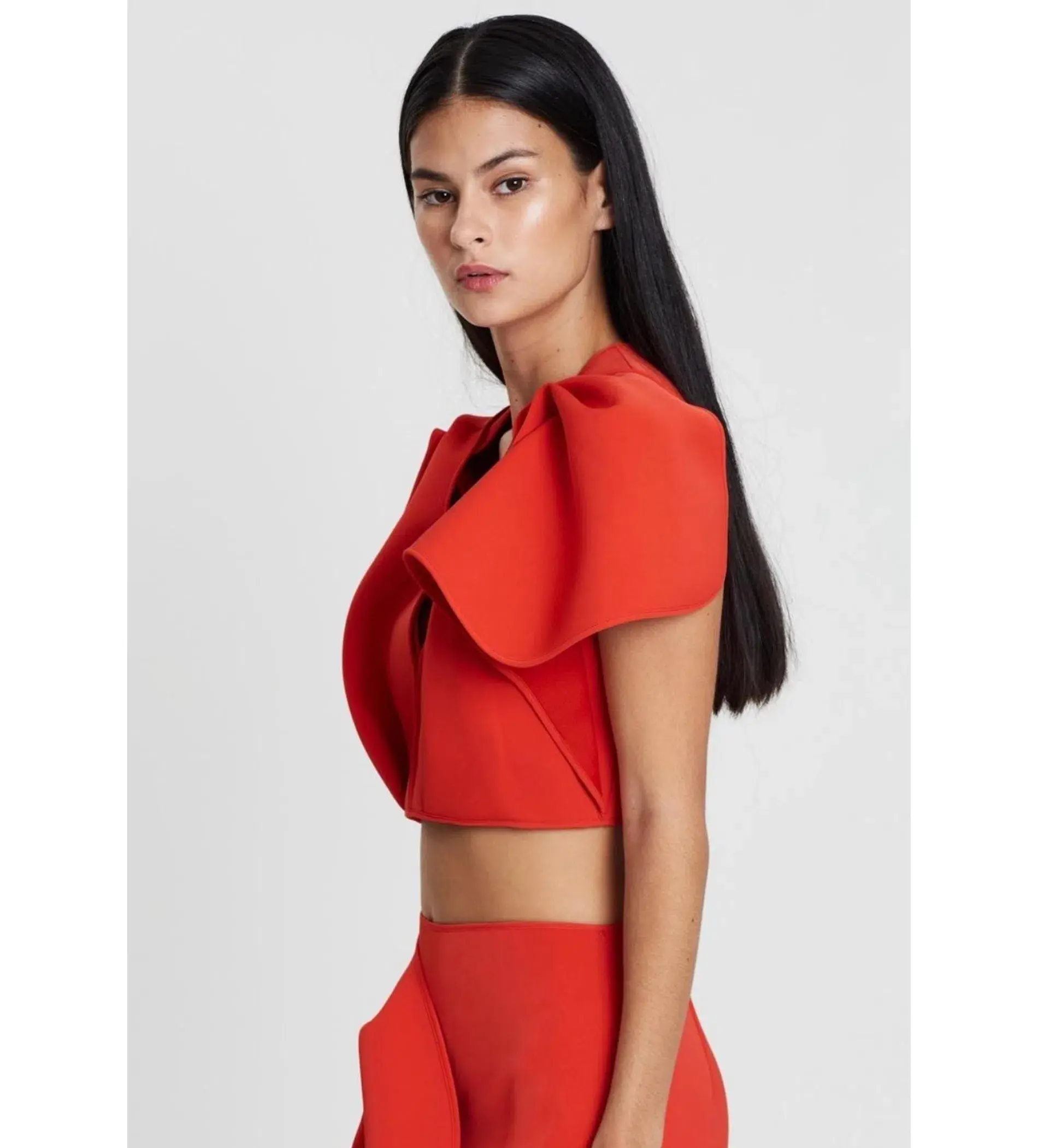 Acler Crawford Top and Ruffle Midi Skirt Set Tangerine Red Size AU 8 - Image 5