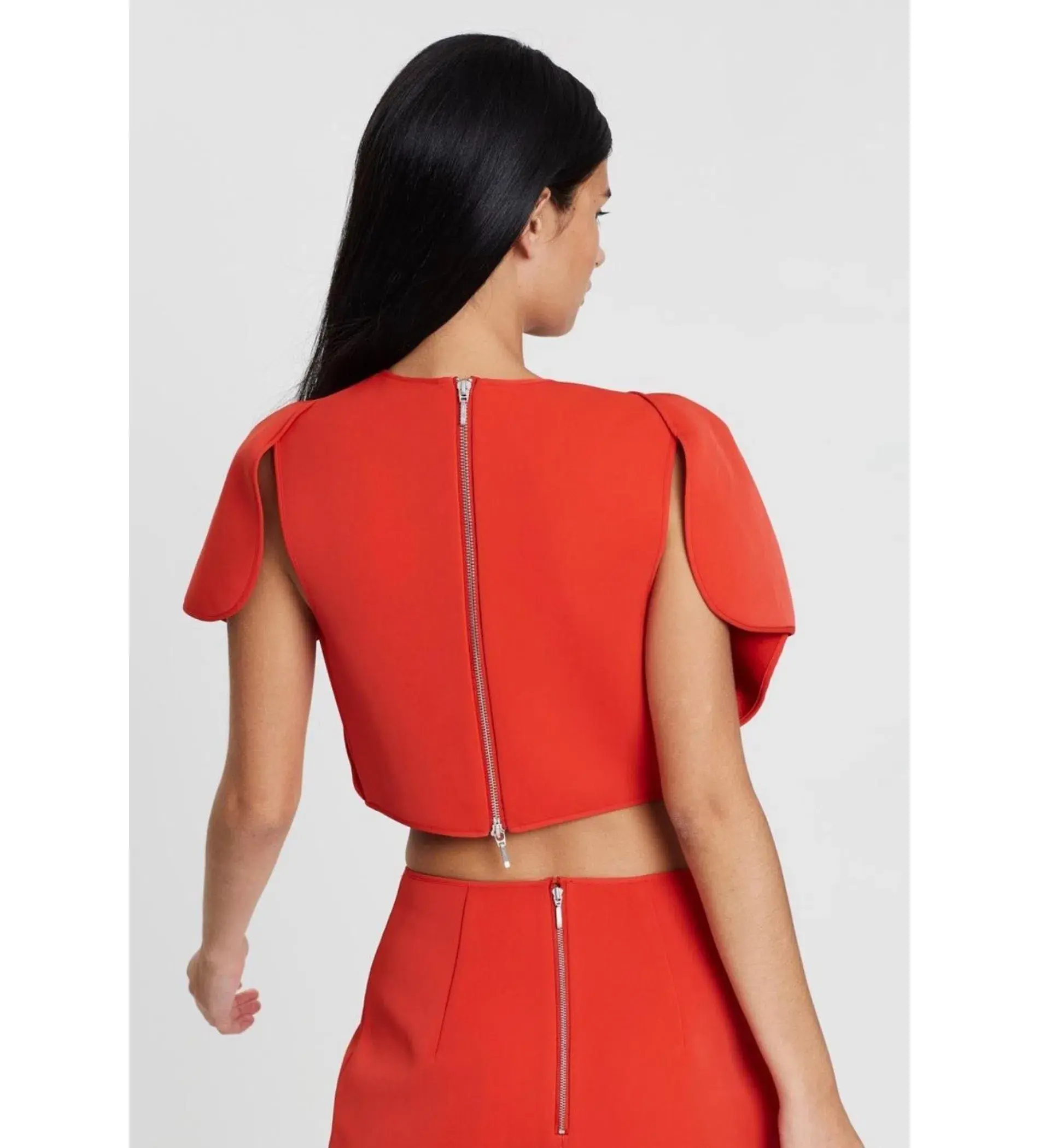 Acler Crawford Top and Ruffle Midi Skirt Set Tangerine Red Size AU 8 - Image 6