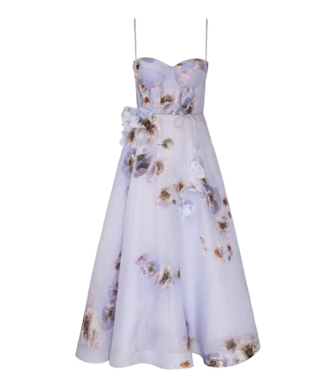 Zimmermann Hypnotic Picnic Midi Dress in Lilac Poppy Size 0 / AU 8 for rent on The Volte - main image