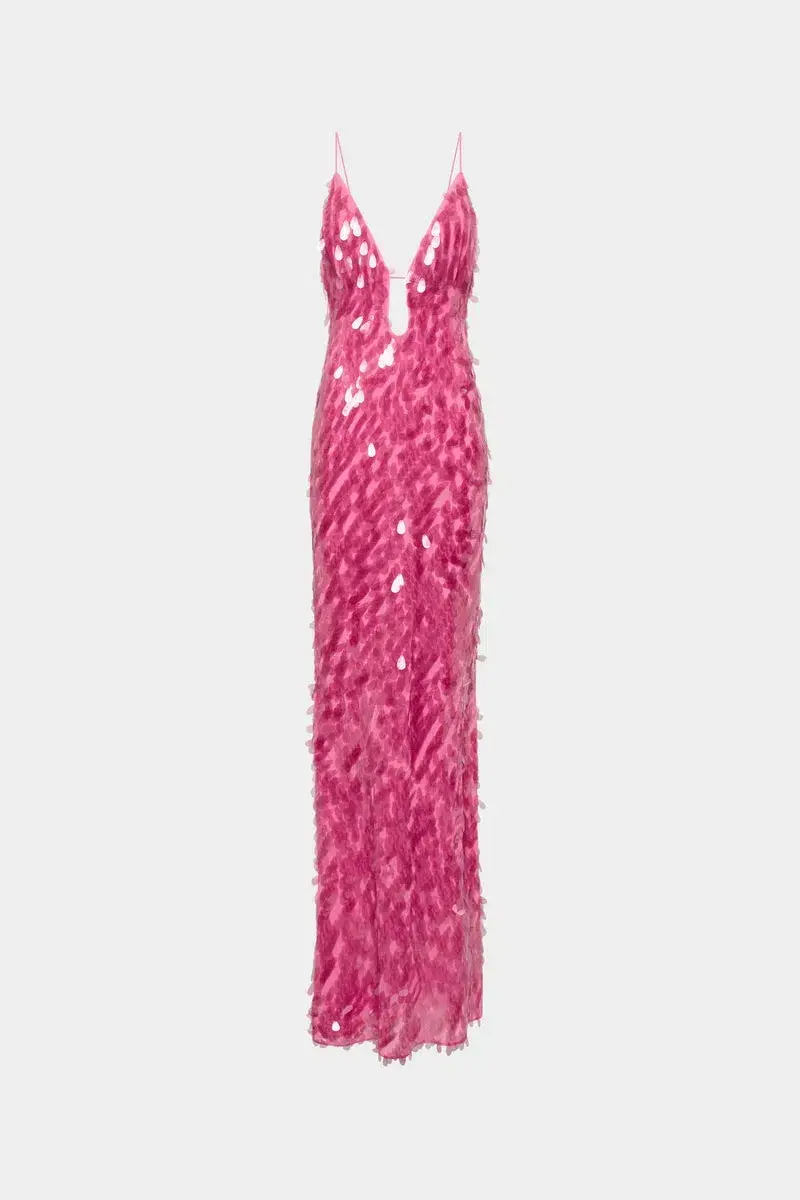 MISHA Sapphire Sequin Maxi Dress Fuchsia Size 8/S - Image 5