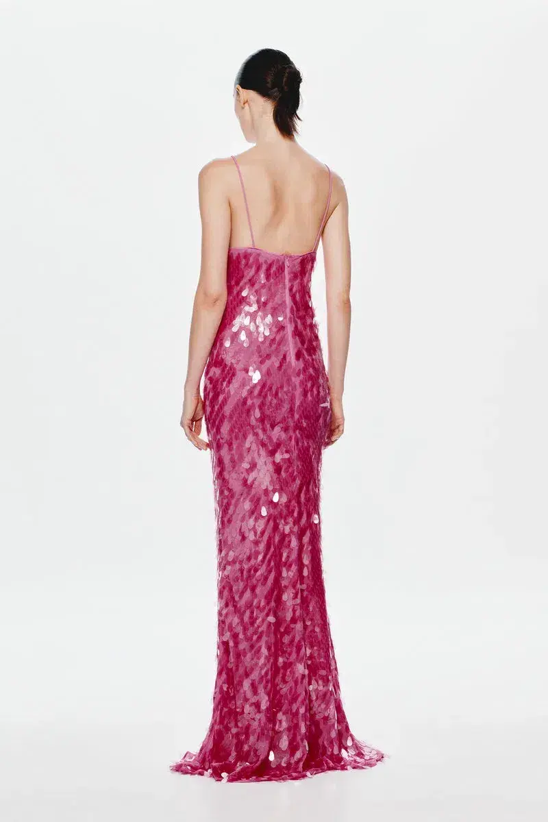 MISHA Sapphire Sequin Maxi Dress Fuchsia Size 8/S for rent on The Volte - main image