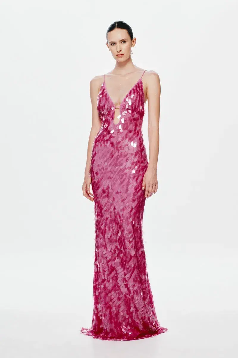 MISHA Sapphire Sequin Maxi Dress Fuchsia Size 8/S - Image 2
