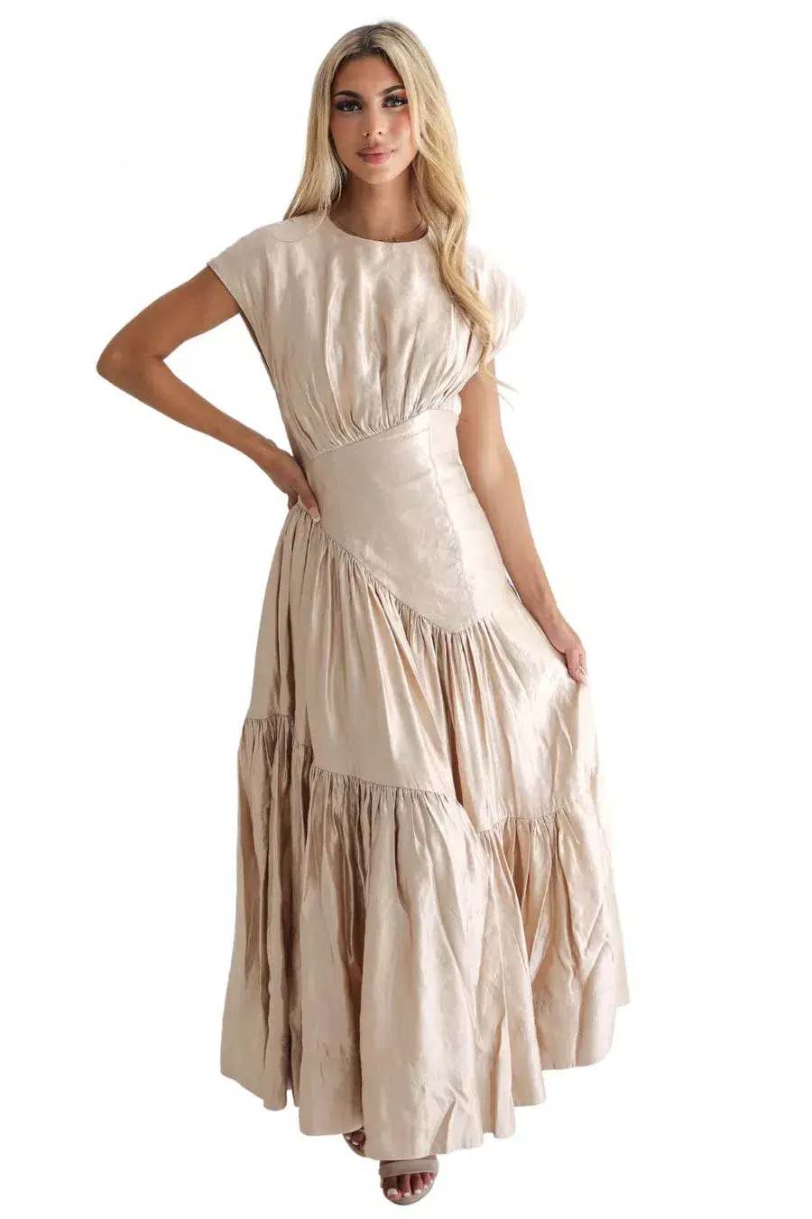 Aje Serendipity Reflection Midi Dress Champagne Size 12 - Image 1