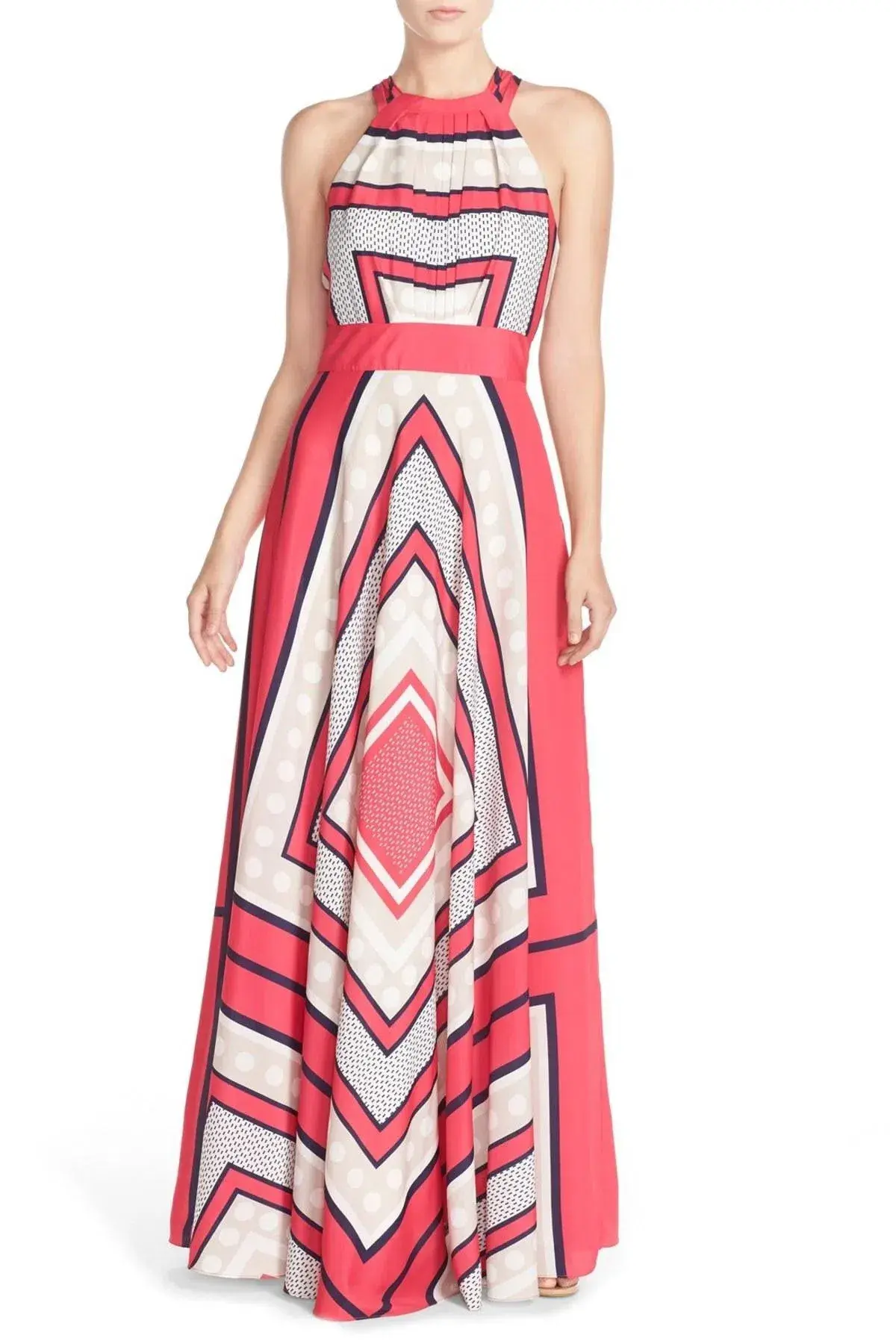 Scarf Print Crêpe de Chine Fit & Flare Maxi Dress Orange Print Size AU 16 - Image 1