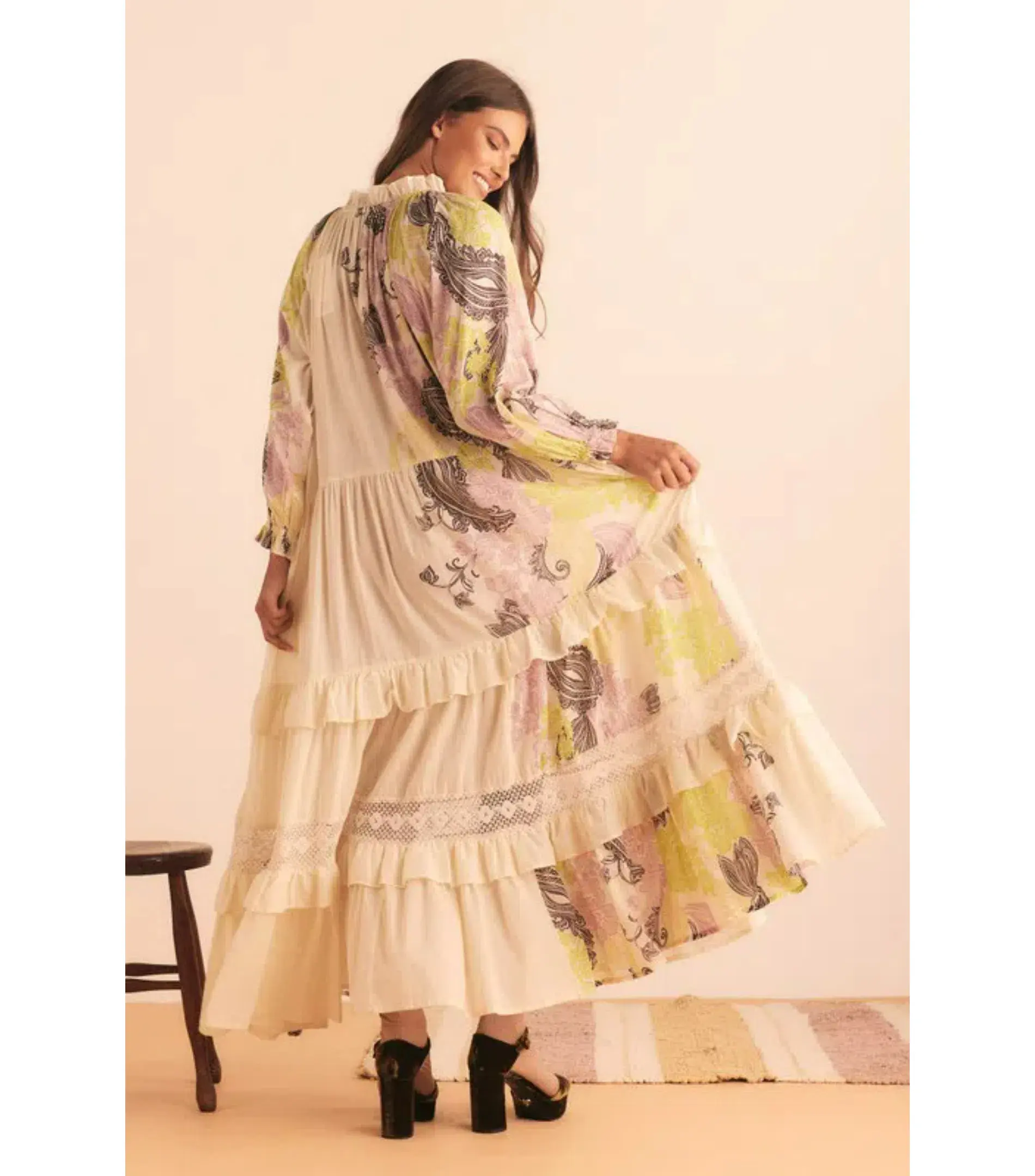 Bohemian Traders Castello Ruffle Maxi Dress Cream Size AU 8 - Image 4