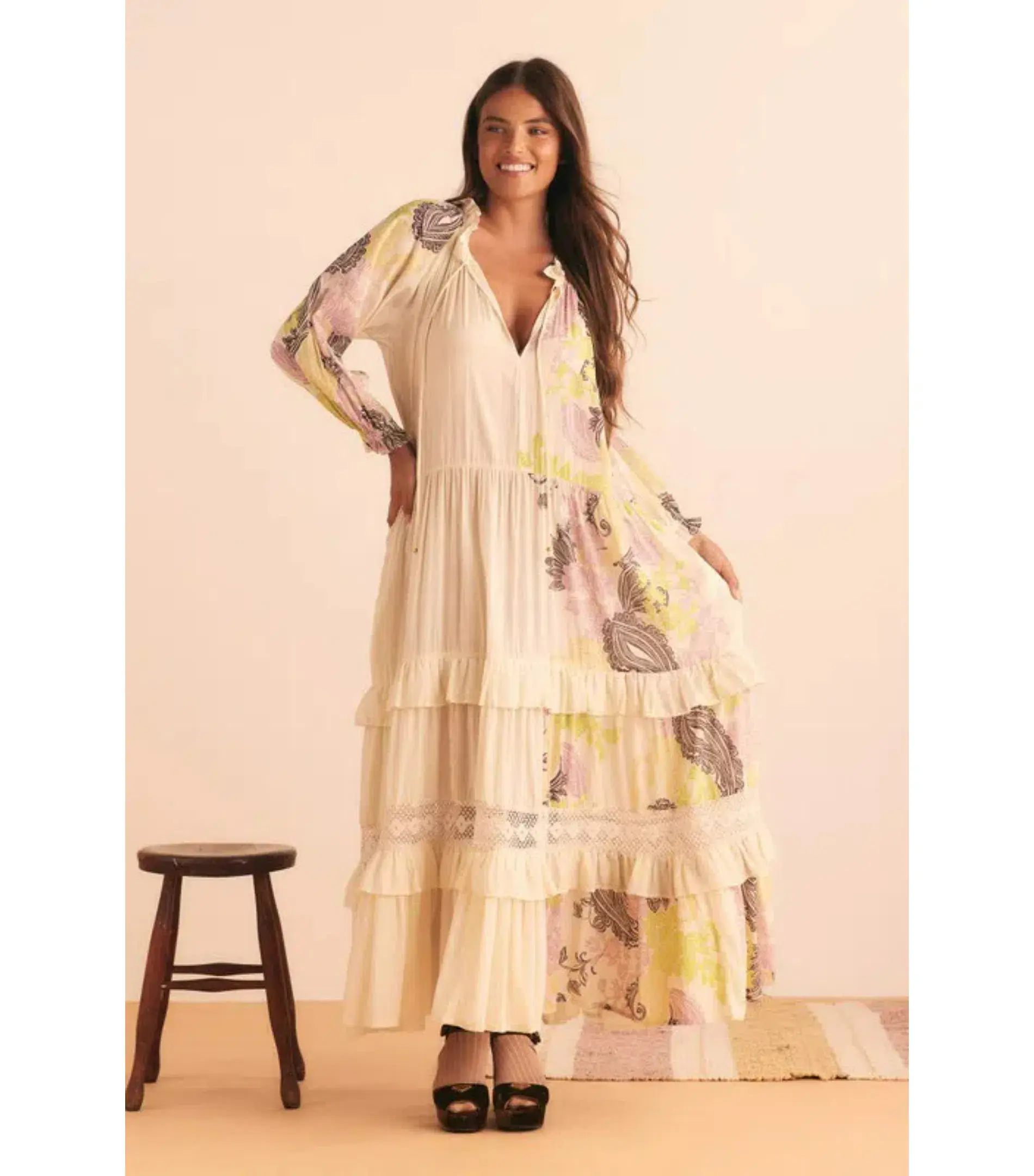 Bohemian Traders Castello Ruffle Maxi Dress Cream Size AU 8 - Image 2