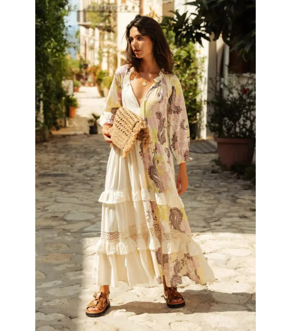 Bohemian Traders Castello Ruffle Maxi Dress Cream Size AU 8 - Image 1