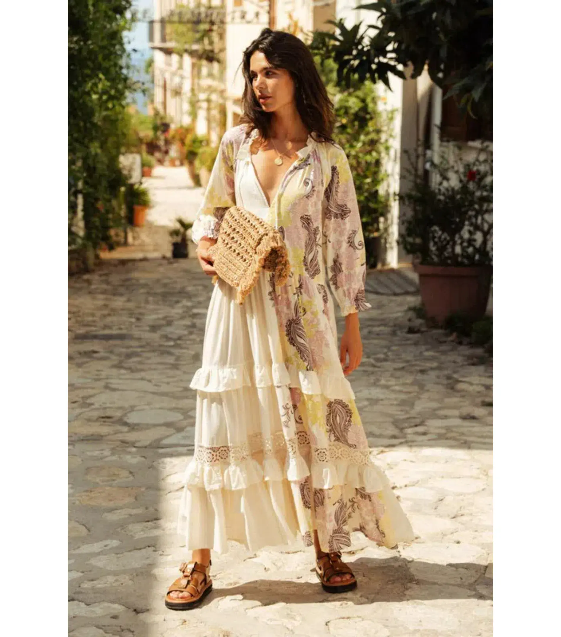Bohemian Traders Castello Ruffle Maxi Dress Cream Size AU 8 - Image 1