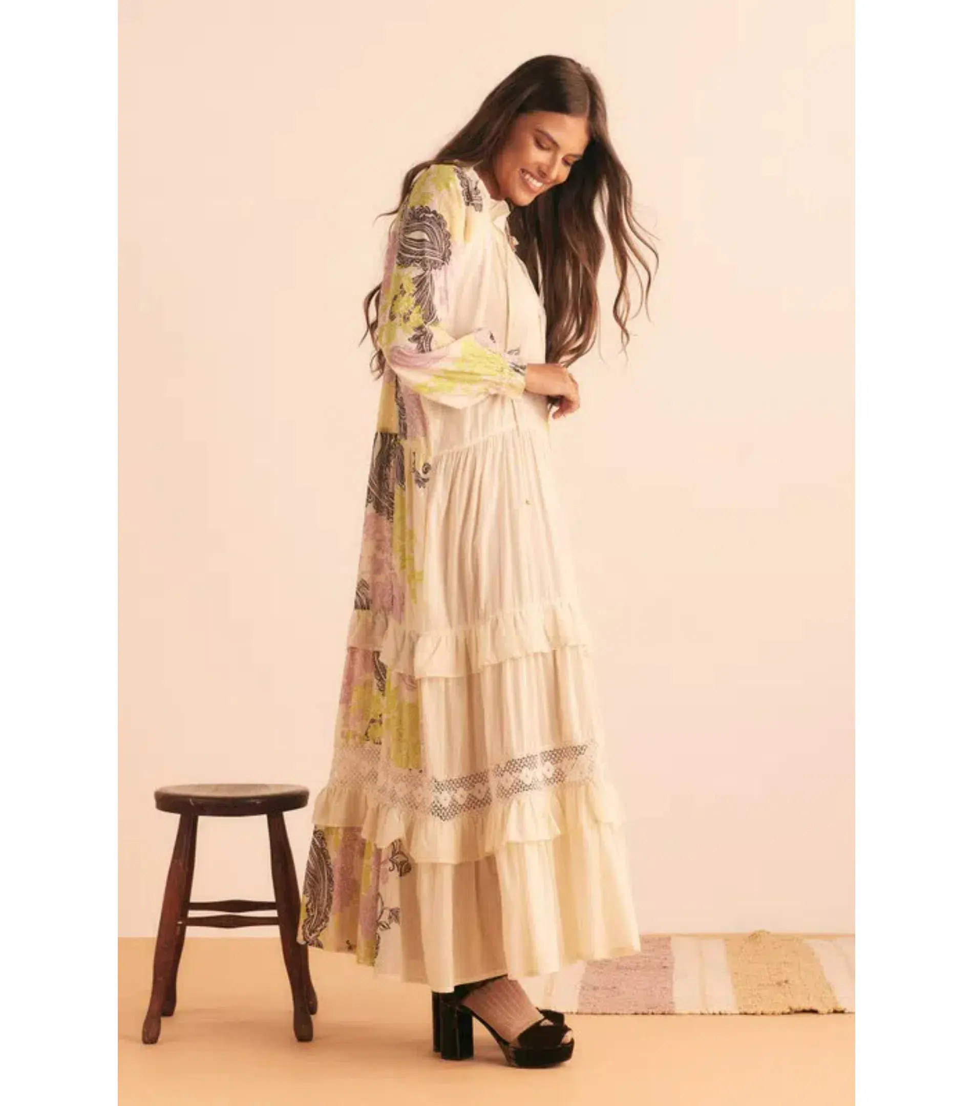 Bohemian Traders Castello Ruffle Maxi Dress Cream Size AU 8 - Image 3