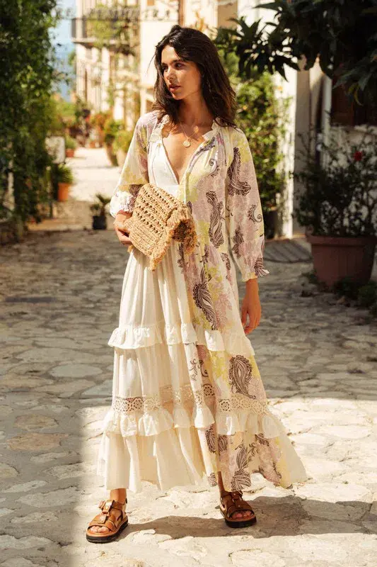 Bohemian Traders Castello Ruffle Maxi Dress Cream  Size 12 - Image 1