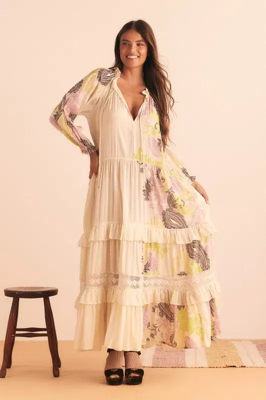 Bohemian Traders Castello Ruffle Maxi Dress Cream  Size 12 - Image 3