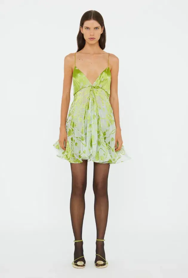 Christopher Esber Burnout Fluted Chemise Mini Dress Mint Sour Green Size AU 6 - Image 1