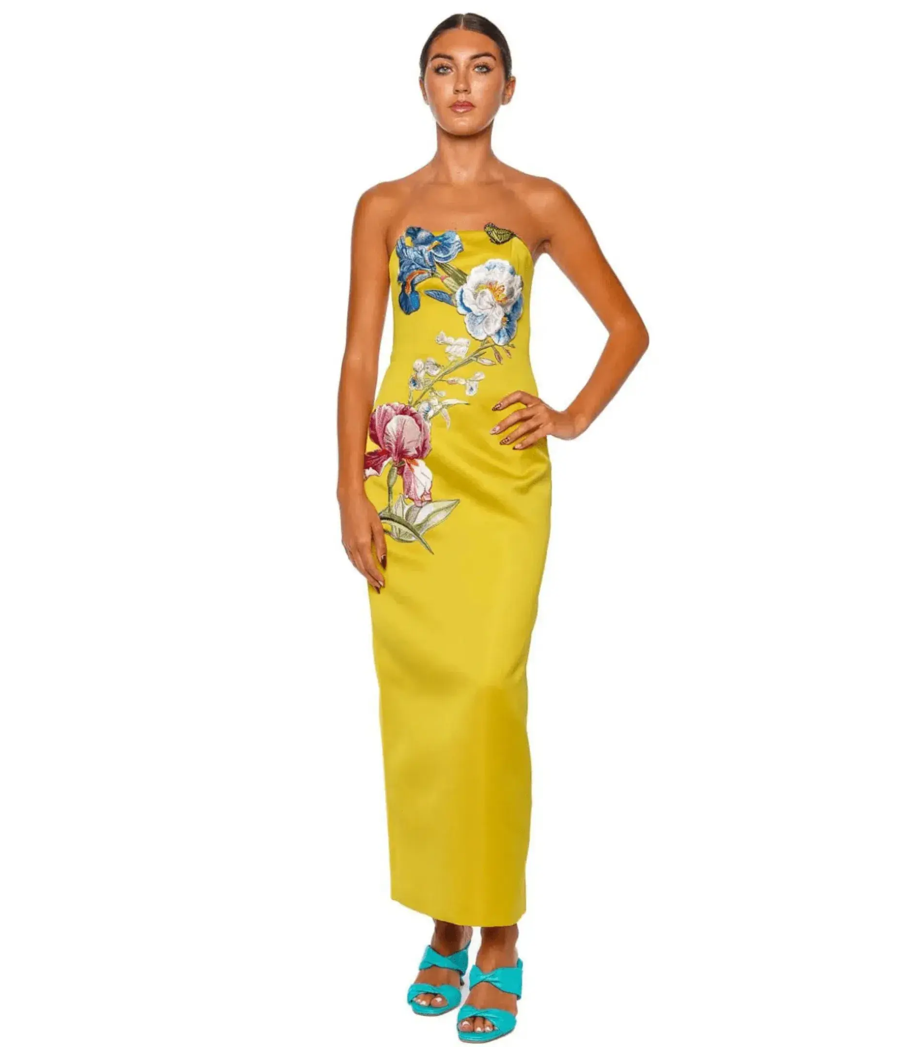 Leo Lin Rayna Appliqué Floral Bustier Maxi Dress in Mustard Size AU 12 - Image 1
