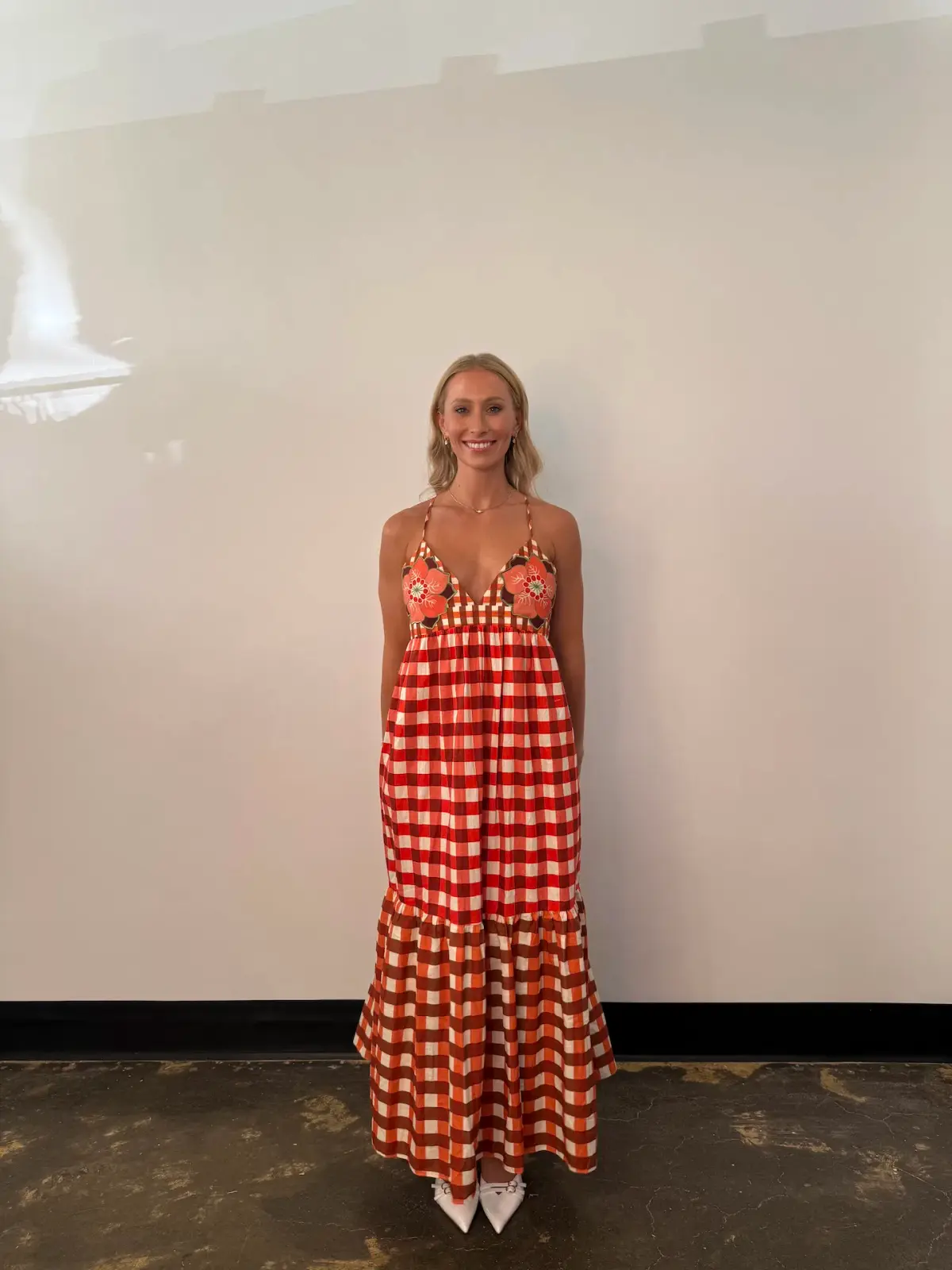 Bohemian Traders Gingham Embroidery Dress In Ruby Cream / Size 12 - Image 1