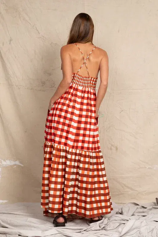 Bohemian Traders Gingham Embroidery Dress In Ruby Cream / Size 12 - Image 4