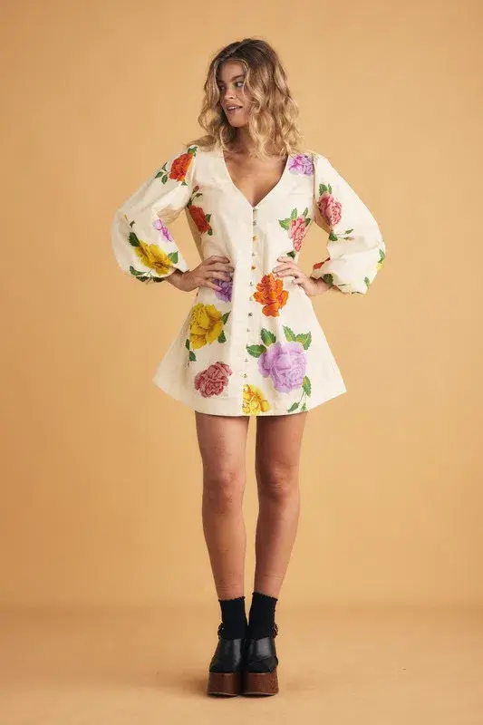 Bohemian Traders Rosetta Mini Dress Cream Size AU 14 - Image 1