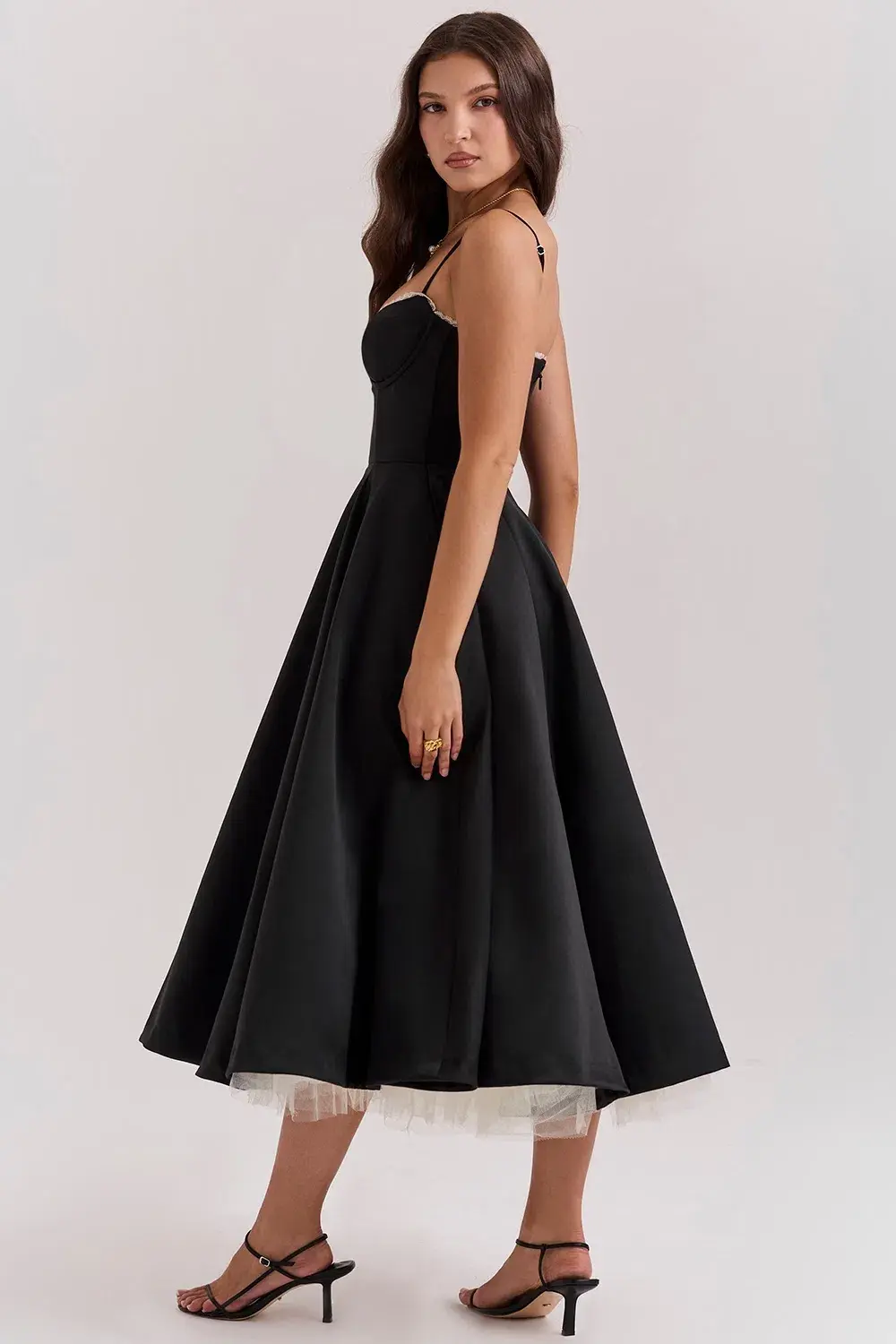House Of CB Mademoiselle Black Tulle Midi Dress Size AU 8 for rent on The Volte - main image