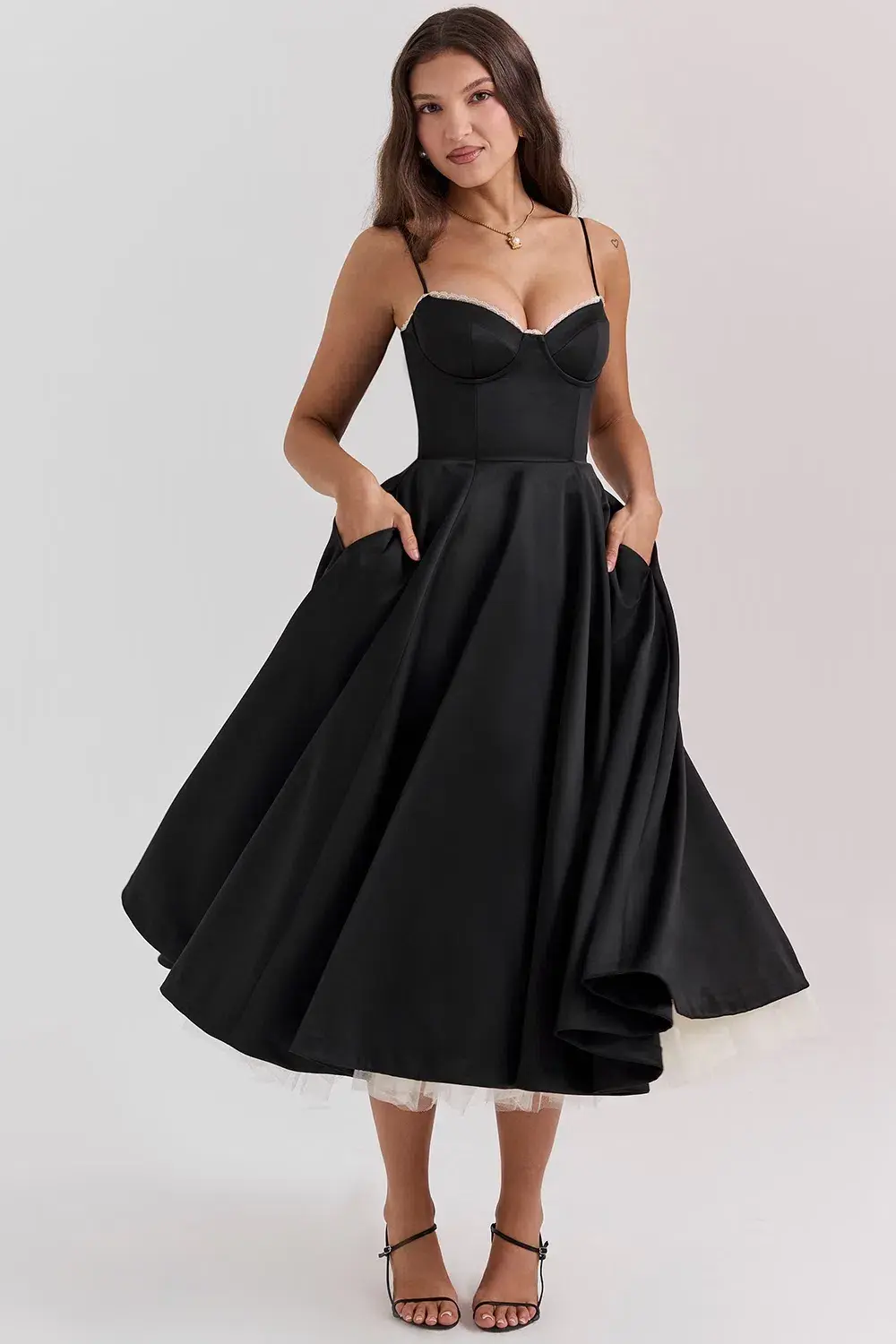 House Of CB Mademoiselle Black Tulle Midi Dress Size AU 8 - Image 2
