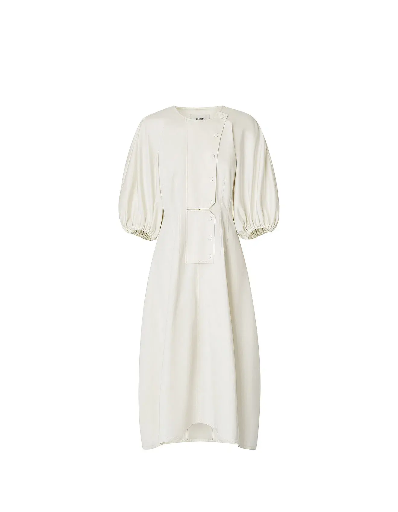 Oroton Sculptured Sleeve Midi Dress in Egg Shell Cream Size 8 - Image 5
