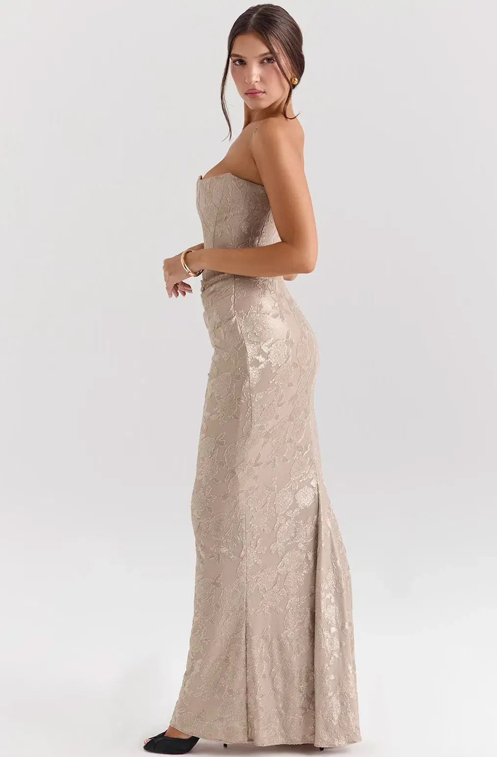 House of CB Persephone Gold Strapless Corset Maxi Dress Size M / AU 10 for rent on The Volte - main image