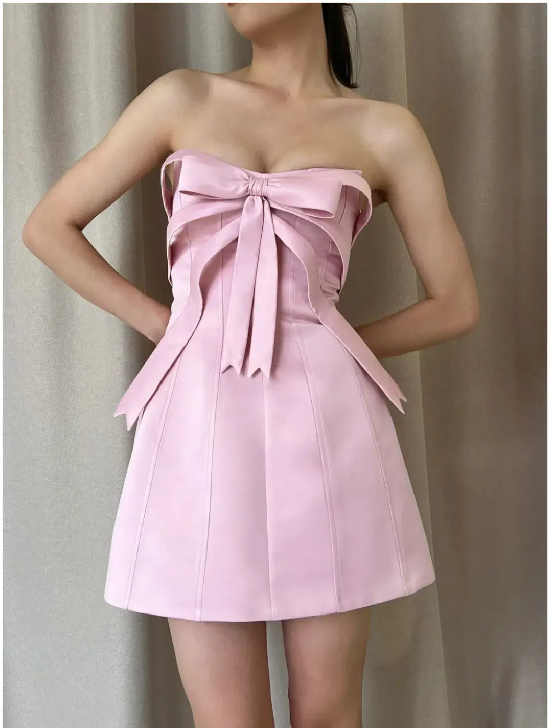 Lirika Matoshi Pink Bow Mini Dress Size M/10 for rent on The Volte - main image