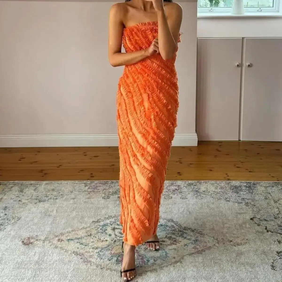 Aje Terrene Frill Maxi Dress Sunset Orange Size 6 - Image 6
