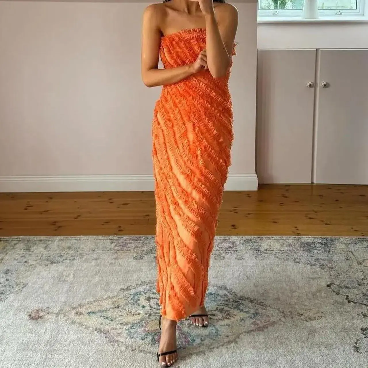 Aje Terrene Frill Maxi Dress Sunset Orange Size 6 - Image 6